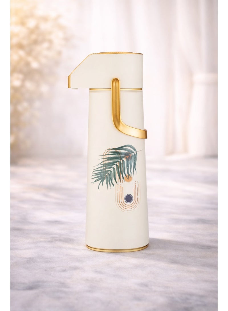 ريفان ترمس ريفان REFAN فاكيوم 🤍 بنقشة نخيل 🌴 – لون أوف وايت أنيق | سعة 1.0 لتر - Image 1